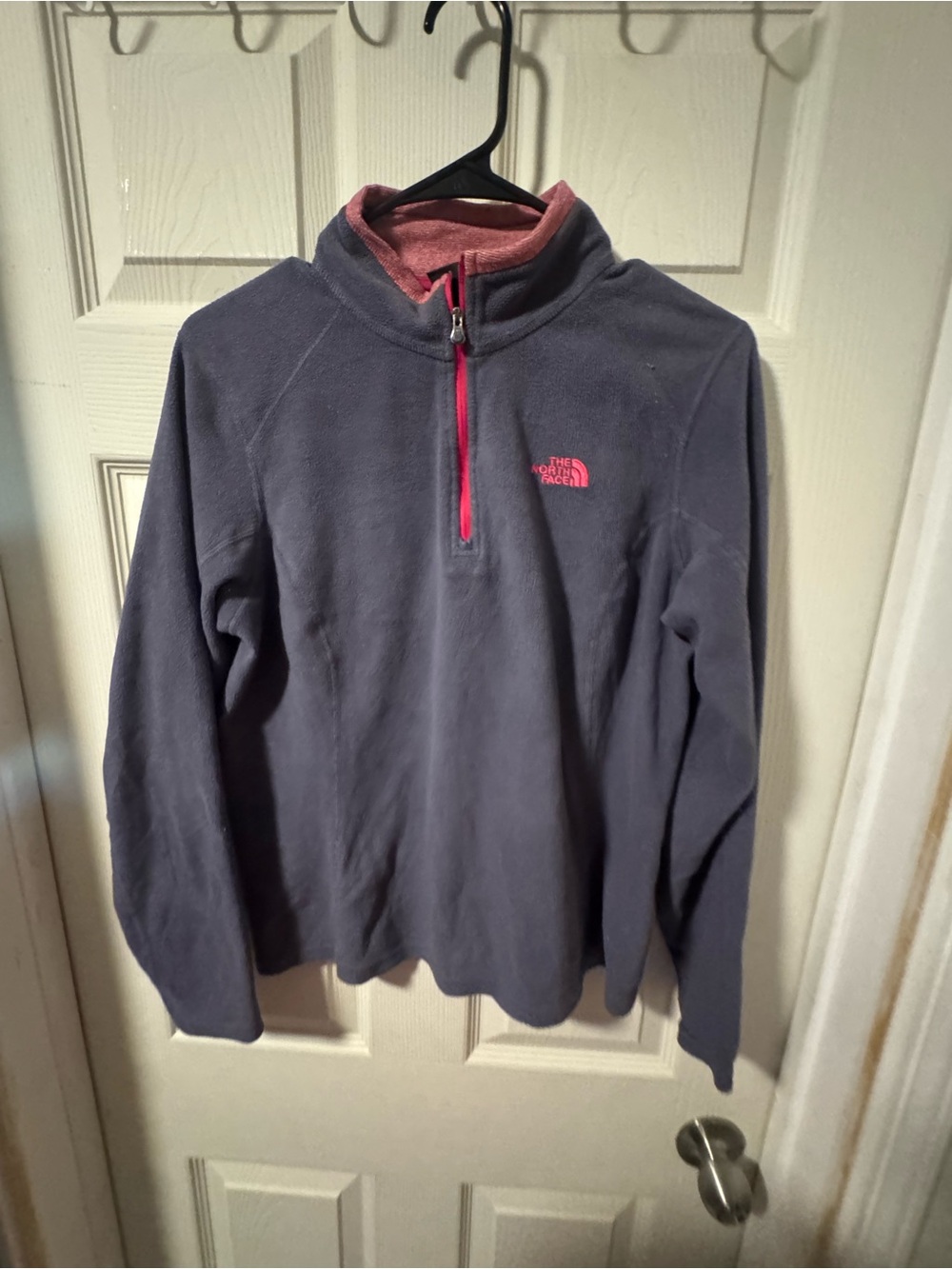 The North Face Gray Fleece Quarter-Zip Pullover with Pink Accents